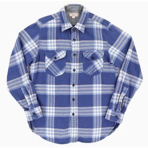 Wallace & Barnes Flannel Shirt Men Medium - Blue Plaid Heavyweight Shacket